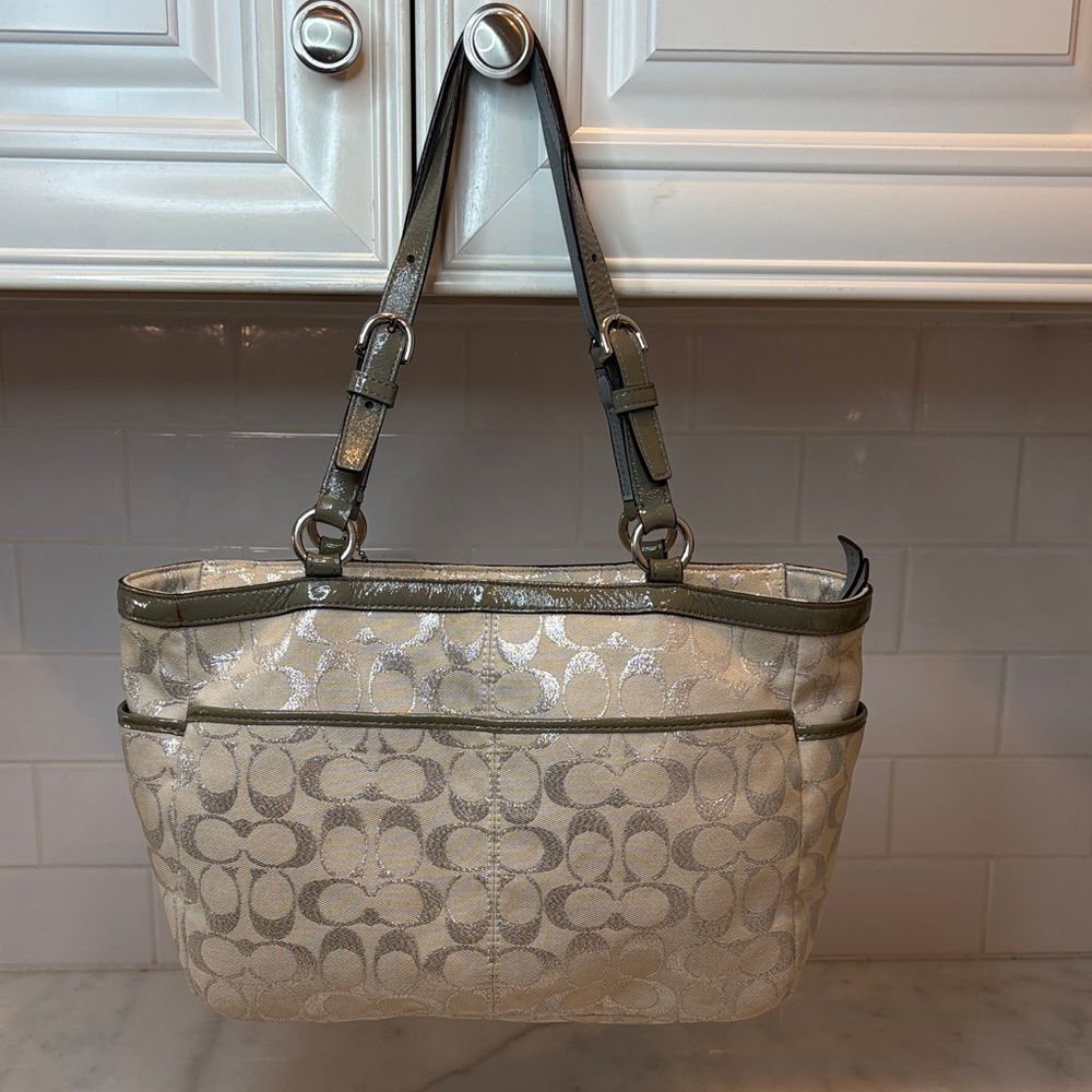 Coach Bag Purse Handbag F17724 Gallery Lurex Metallic Silver EW Tote Shoulder - Picture 4 of 16
